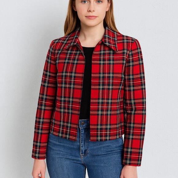 Vintage Pendleton Womens Zip Jacket Red Tartan Plaid 100% Virgin Wool Sz 12 S/M - Picture 1 of 16